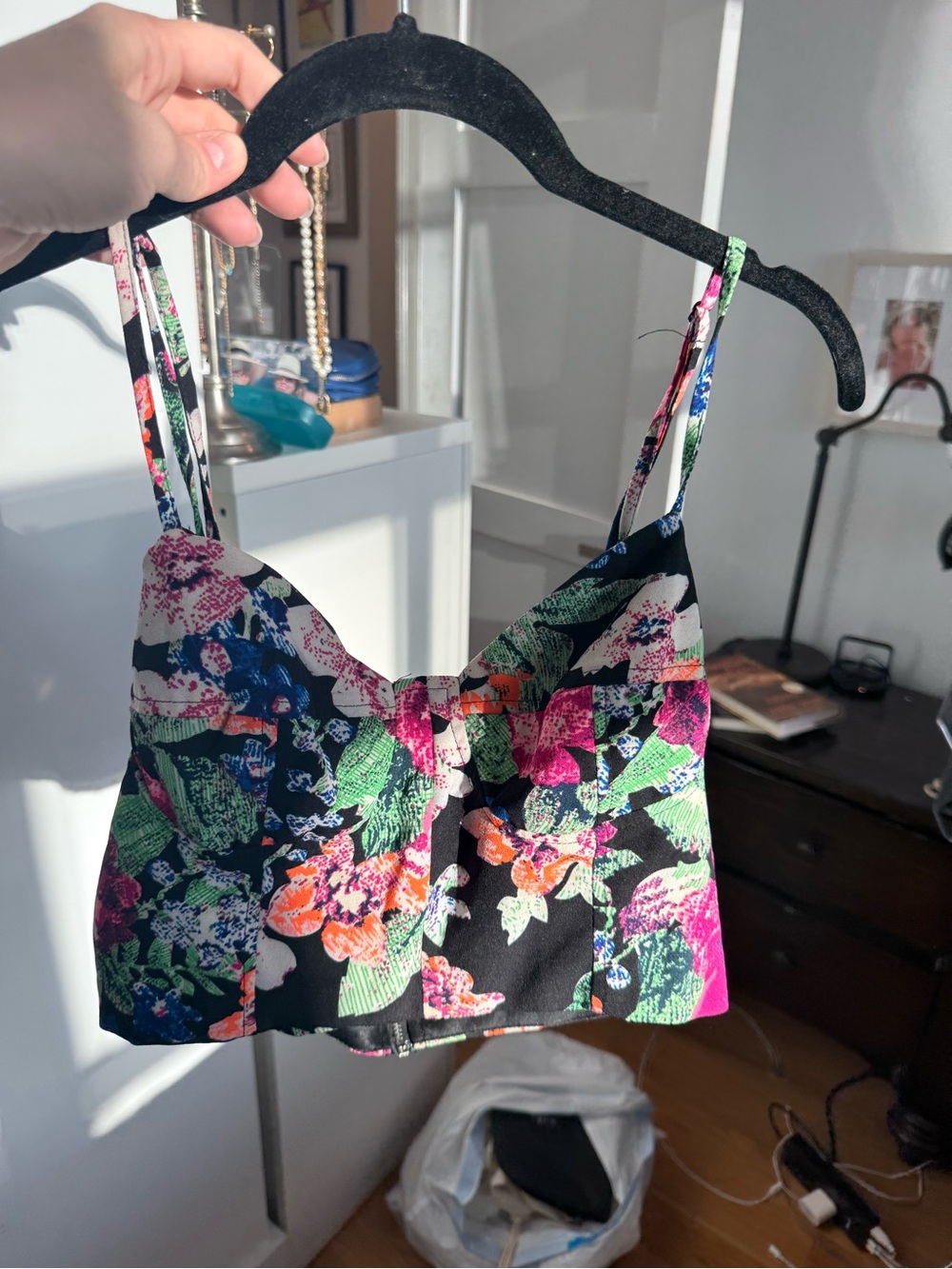 Floral Print Crop Top with Spaghetti Straps